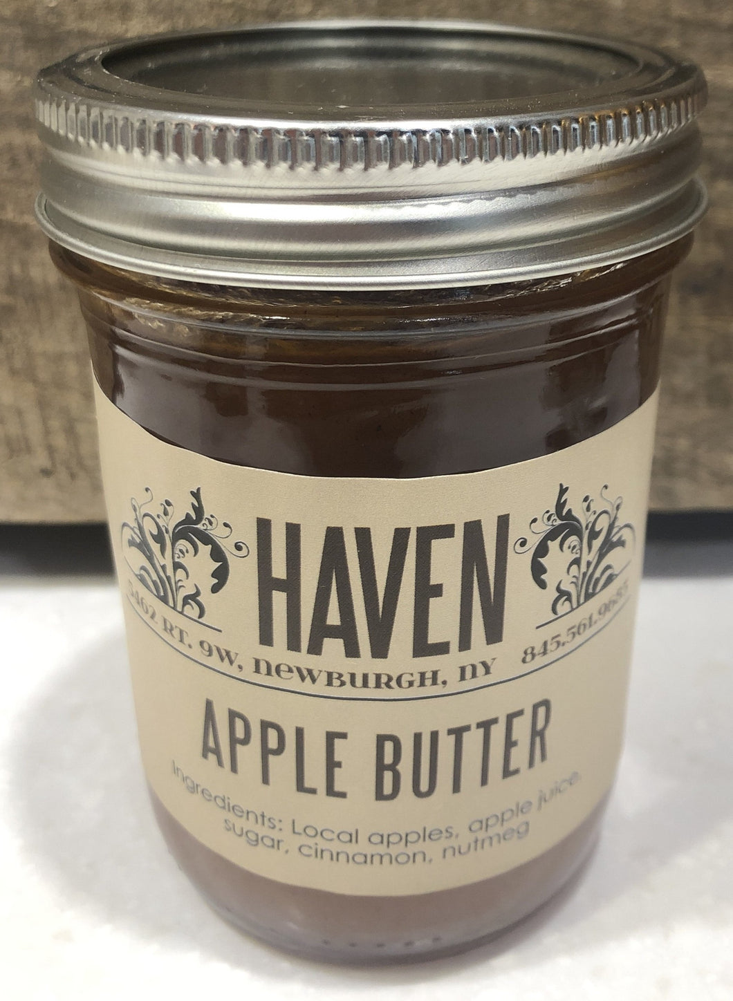 Traditional recipe for thick, delicious, spreadable apple butter, with a hint of nutmeg. Spread it on toast, or serve with a mouth watering pork chop.     8 oz. glass jar, canned and sealed.