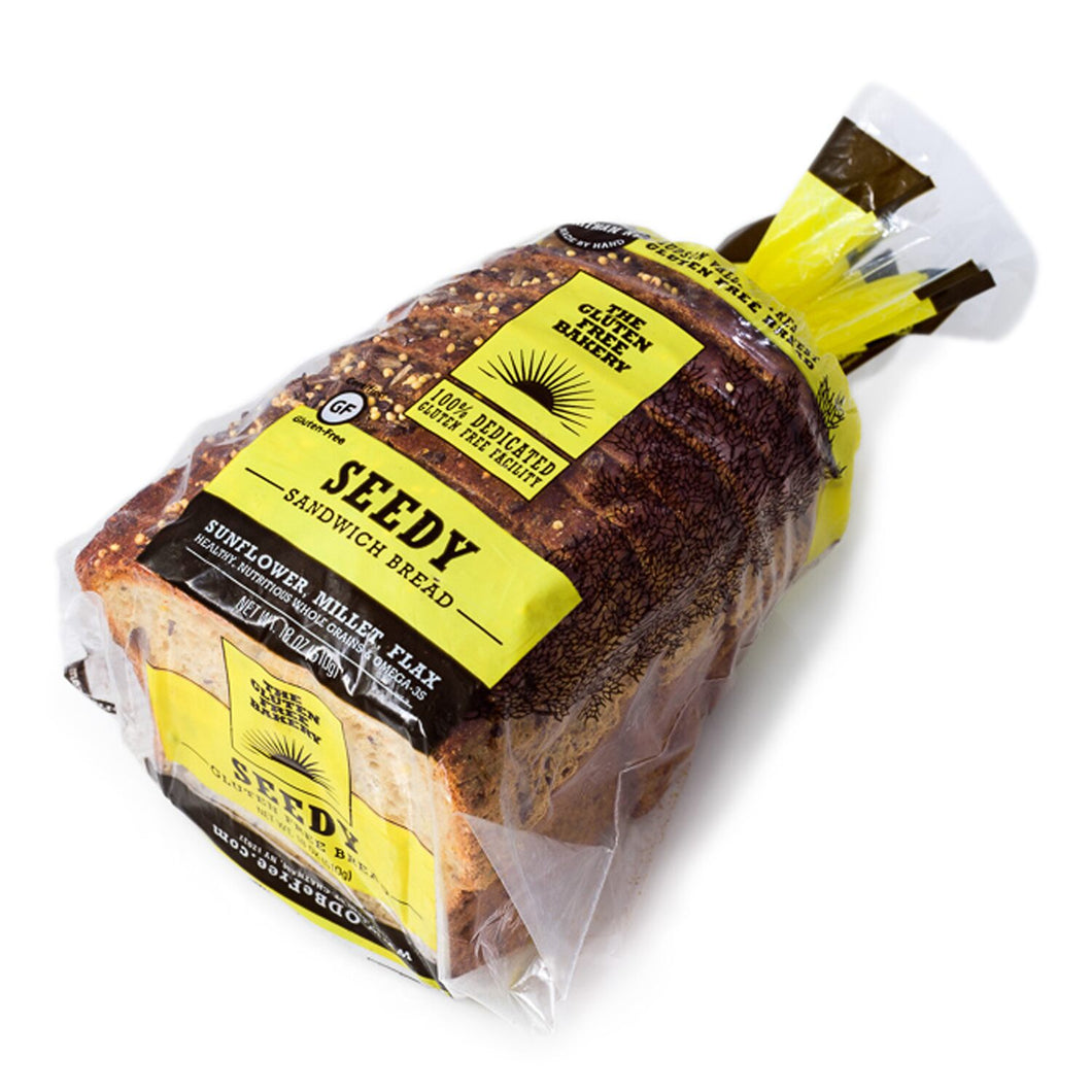 Our seedy bread is our most popular bread for a good reason.  It's full of flavor and nutrition! Serve this to your whole family in the morning, and no one will miss the gluten.  Gluten free.  Sliced Pullman loaf.