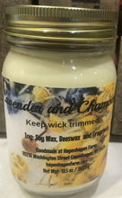 Load image into Gallery viewer, These lavender soy candles are handmade at Hopenhagen Farm in Copenhagen NY. Ingredients: Soy wax, beeswax and fragrance.   Scents: Midnight Lavender, Lavender Lemon, Lavender Chamomile, Lavender Vanilla, Lavender Mint  wt: 13.5 oz. 
