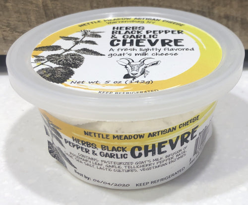 Goat milk chevre infused with garlic & herbs  net wt: 5 oz. 