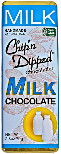 MILK CHOCOLATE BAR  Our Chip'n Dipped™ Signature creamy milk chocolate bar.  Order more and SAVE!  Non-GMO     ALLERGY WARNING: Our manufacturing facility uses shared equipment that handles PEANUTS, TREE NUTS, SOY, MILK, WHEAT, and EGGS. Individuals with sensitivity to any of these allergens should not consume our products.      wt. 2.8 oz.