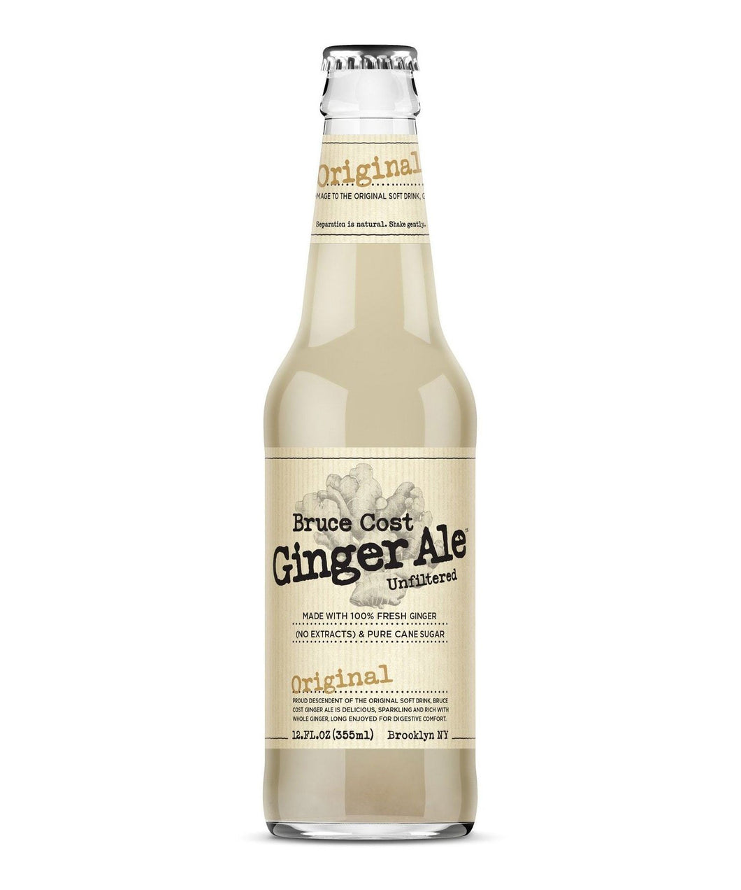 With only 4 ingredients, this is a fundamentally simple, delicious and spicy beverage. Made with fresh ginger and pure cane sugar and unfiltered. Rich with ginger particles, it provides iron, a little vitamin C and 100% deliciousness  Ingredients: Carbonated Water, Pure Cane Sugar, 100% Fresh Ginger, Citric Acid     12 oz. bottle