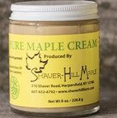 A light, whipped, natural way to enjoy pure maple flavor.  Maple Cream can be spread on toast, bagels, fresh rolls, English muffins, or used as a frosting on a cake.  Maple syrup heated, cooled and whipped. No other added ingredients.   8 oz. glass jar.
