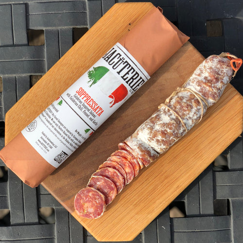 Our Spicy Calabrian Inspired Salami is seasoned with locally grown Calabrian Chili Peppers, Fennel, and Garlic. This is the smaller version of our 2018 Good Food Awards Finalist  wt. 5 oz 