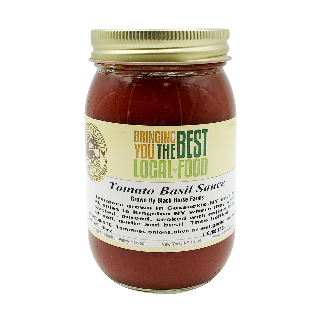 Hudson Valley Harvest  locally made in the Hudson Valley.  Ingredients: Tomatoes, Onions, Olive Oil, Salt, Garlic And Basil. 16 oz glass jar