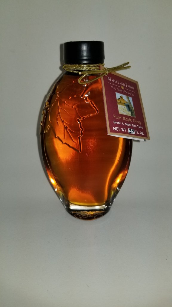 Experience Nature! Enjoy the golden goodness of pure maple syrup - a sweet treat only nature could provide in our new embossed leaf bottle!  All syrup is Grade A Amber Color & Rich Taste, unless otherwise requested.  Available in 3.4 oz  glass bottle